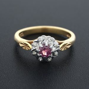 9ct Yellow Gold Ruby and Diamond Cluster Ring