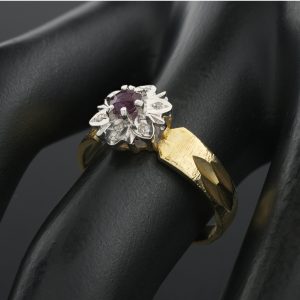 9ct Yellow Gold Ruby and Diamond Flower Ring