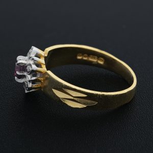 9ct Yellow Gold Ruby and Diamond Flower Ring