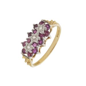 9ct Yellow Gold Diamond and Ruby Cluster Ring