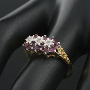 9ct Yellow Gold Diamond and Ruby Cluster Ring