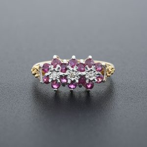9ct Yellow Gold Diamond and Ruby Cluster Ring