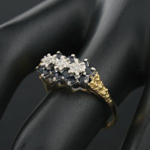 9ct Yellow Gold Diamond and Sapphire Cluster Ring