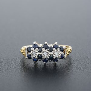 9ct Yellow Gold Diamond and Sapphire Cluster Ring