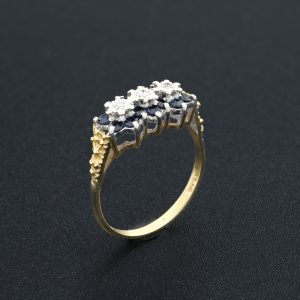 9ct Yellow Gold Diamond and Sapphire Cluster Ring