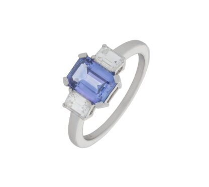 18ct White gold Emerald cut tanzanite & Diamond Ring