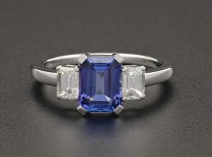 18ct White gold Emerald cut tanzanite &#038; Diamond Ring