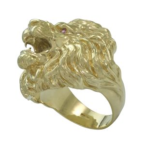 9ct Yellow Gold Heavy Lion Ring