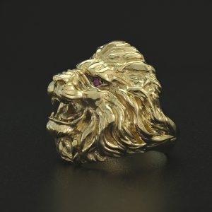9ct Yellow Gold Heavy Lion Ring